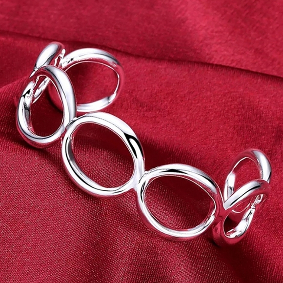 Sterling Silver O Design Bangle Cuff Bracelet - Picture 2 of 7
